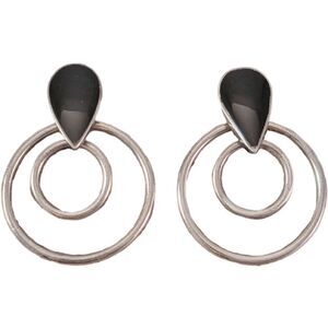 Vintage Sterling Onyx Double Hoop Earrings